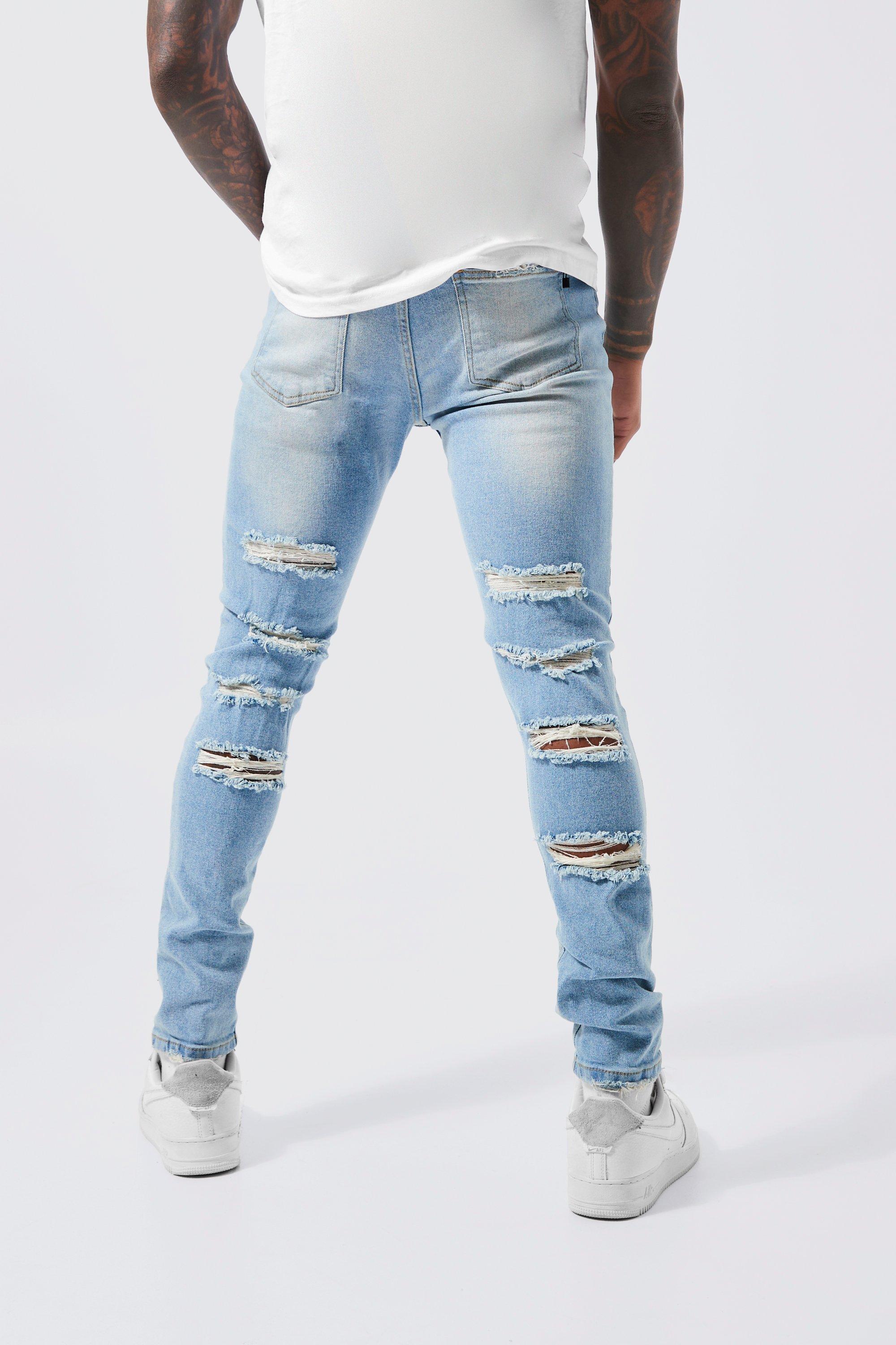 Super skinny light blue ripped 2024 jeans mens